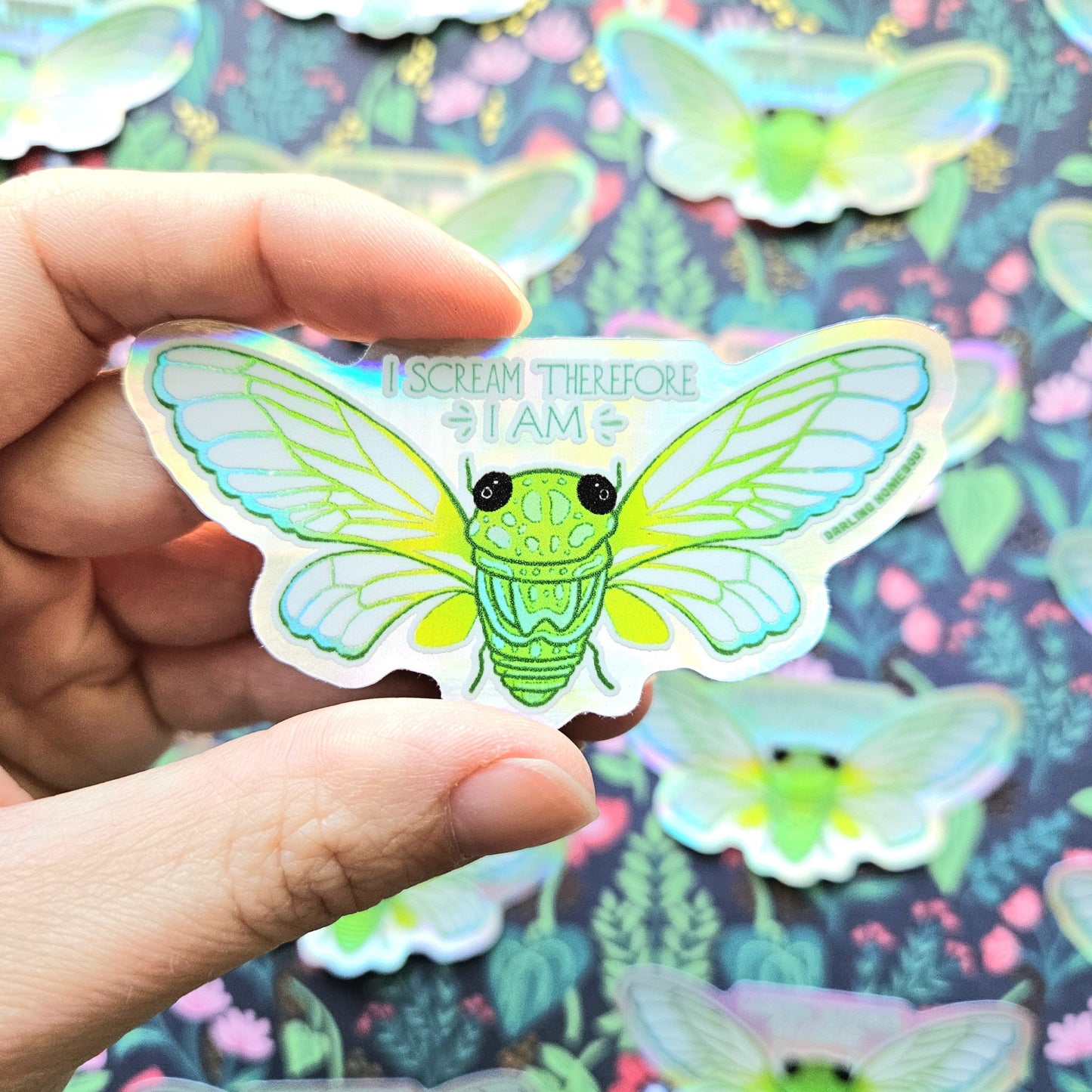 Cicada Holographic Sticker. I Scream Therefore I Am Sticker.