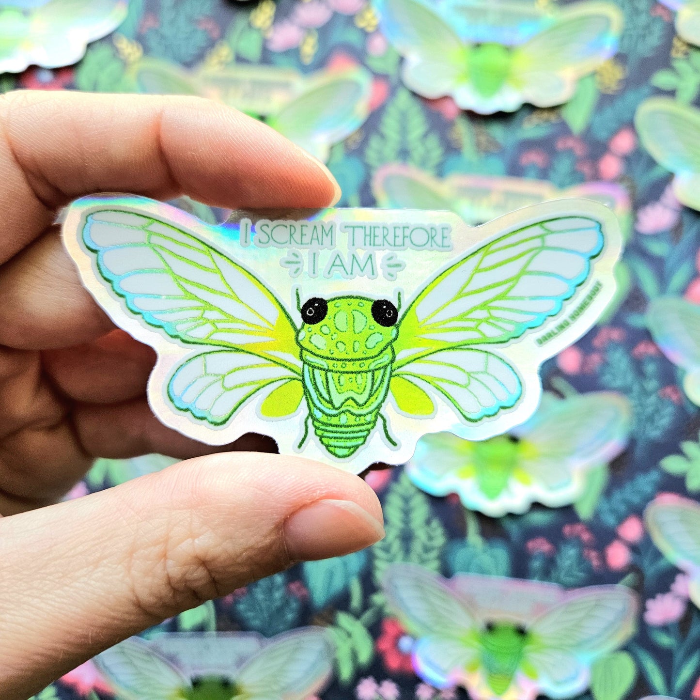 Cicada Holographic Sticker. I Scream Therefore I Am Sticker.