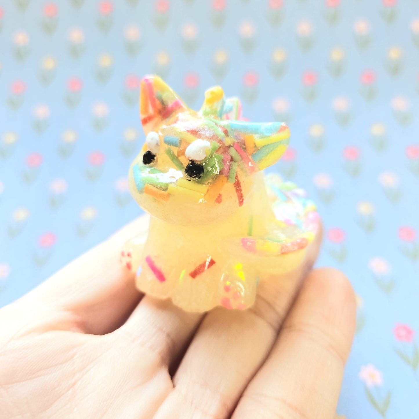 Buttercream Dinocat Mini Figure. Handmade.