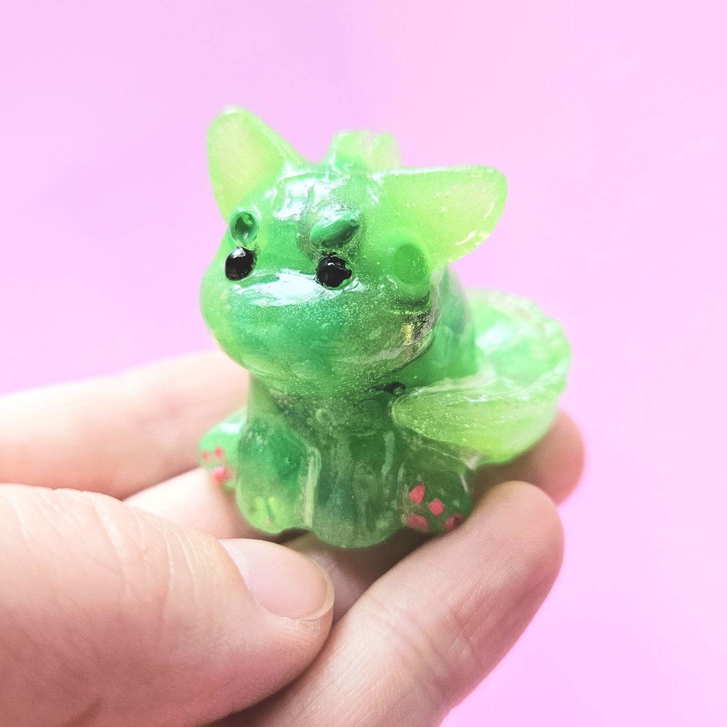 Green Pony Bead Dinocat Mini Figure. Handmade.