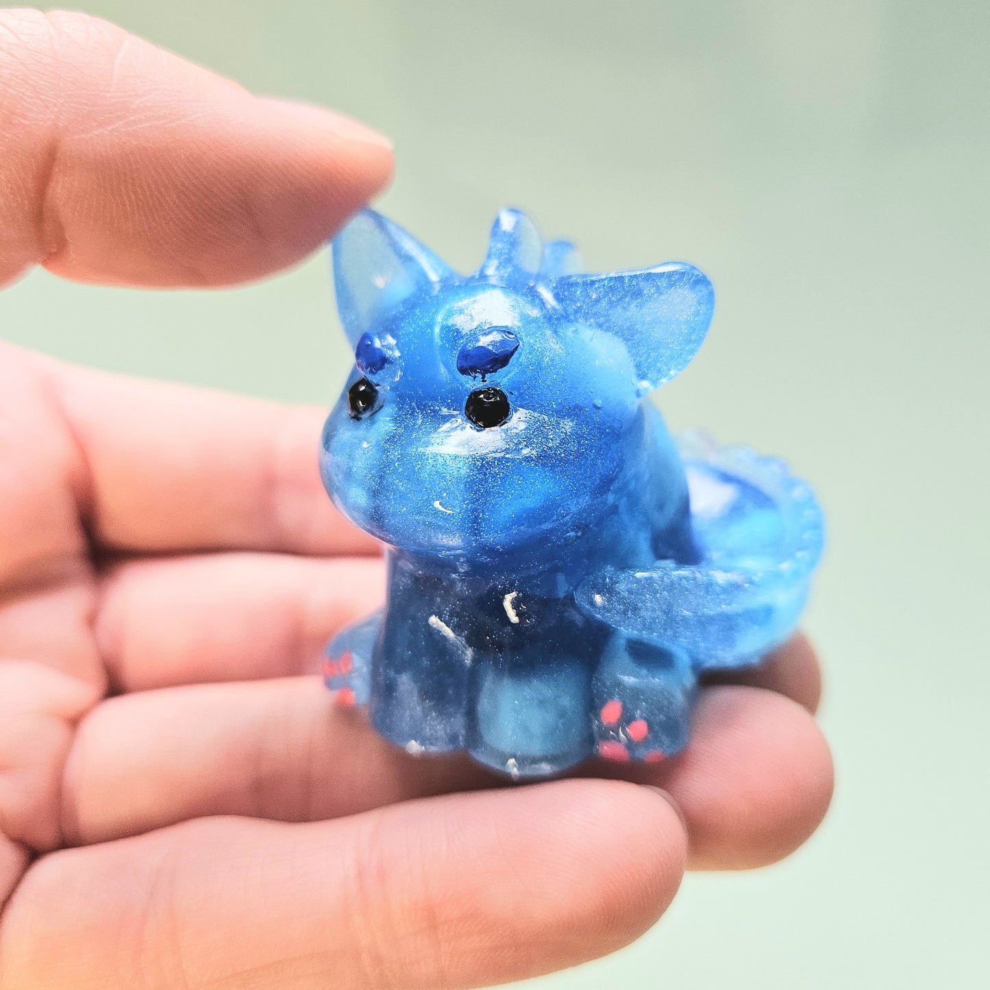 Blue Pony Bead Dinocat Mini Figure. Handmade.