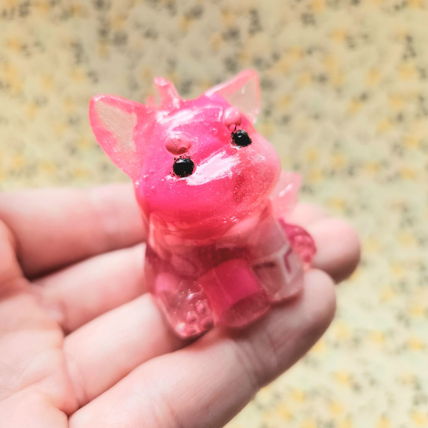 Pink Pony Bead Dinocat Mini Figure. Handmade.