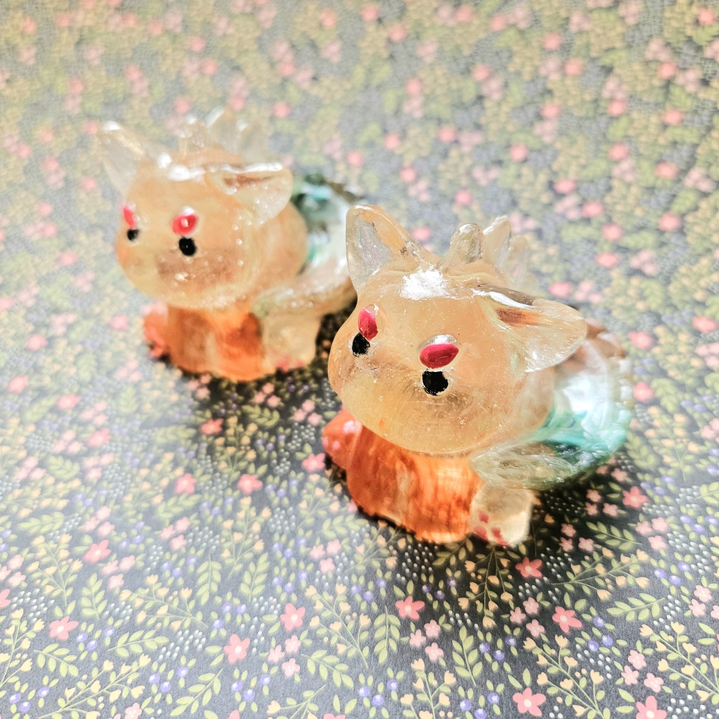 Fire & Water Clear Dinocat Mini Figure. Handmade.