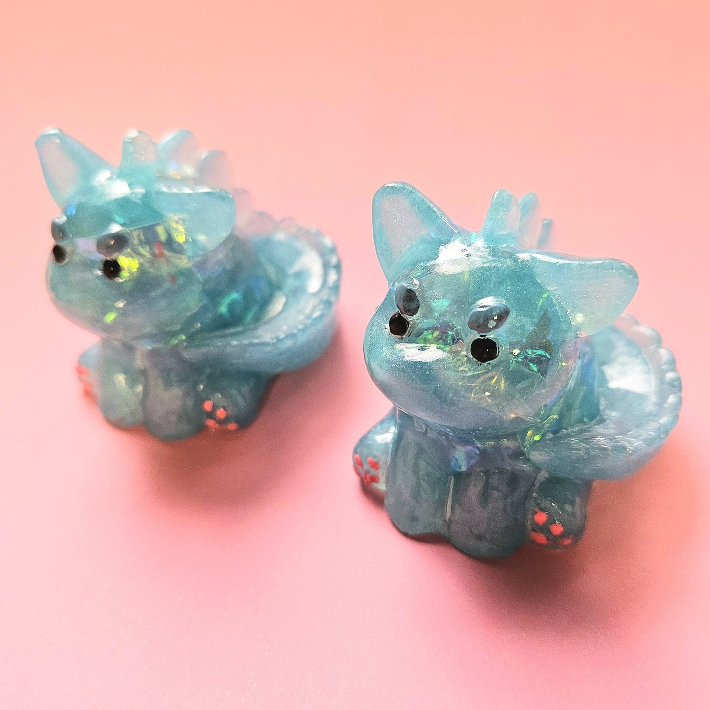 Glacier Dinocat Mini Figure. Handmade. Iridescent Blue.