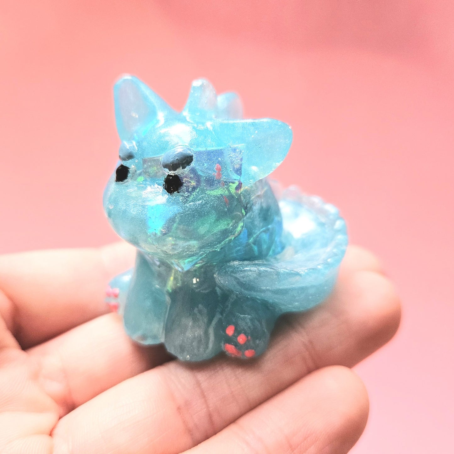 Glacier Dinocat Mini Figure. Handmade. Iridescent Blue.