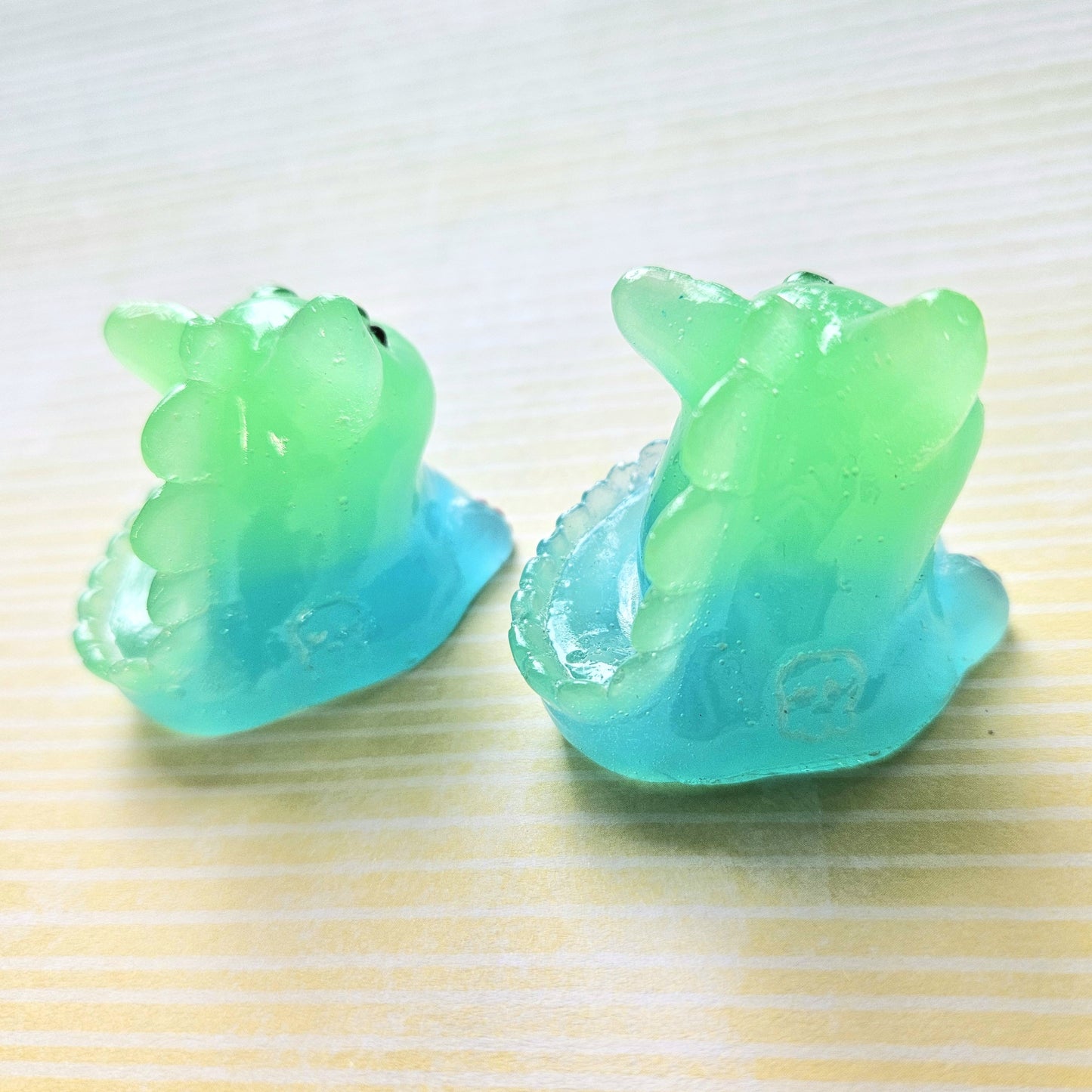 Glow Blue/Green Translucent Dinocat Mini Figure. Handmade. Glows in The Dark.