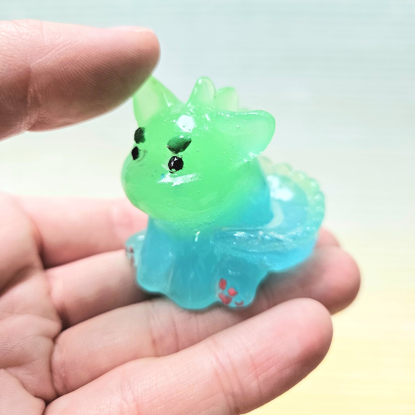 Glow Blue/Green Translucent Dinocat Mini Figure. Handmade. Glows in The Dark.