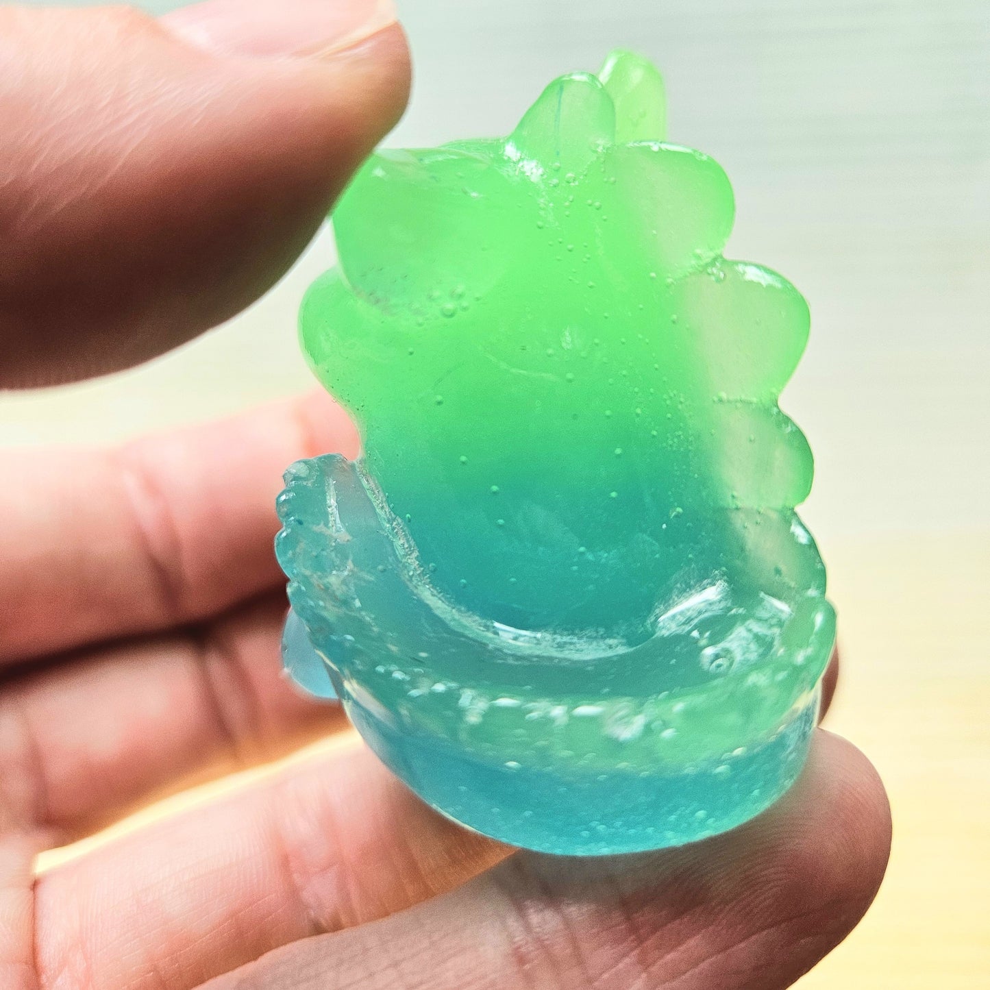 Glow Blue/Green Translucent Dinocat Mini Figure. Handmade. Glows in The Dark.