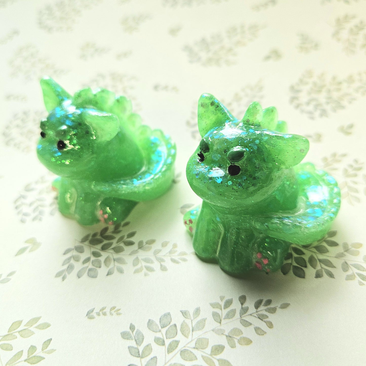 Glow Green Glitter Dinocat Mini Figure. Handmade. Glows in The Dark.