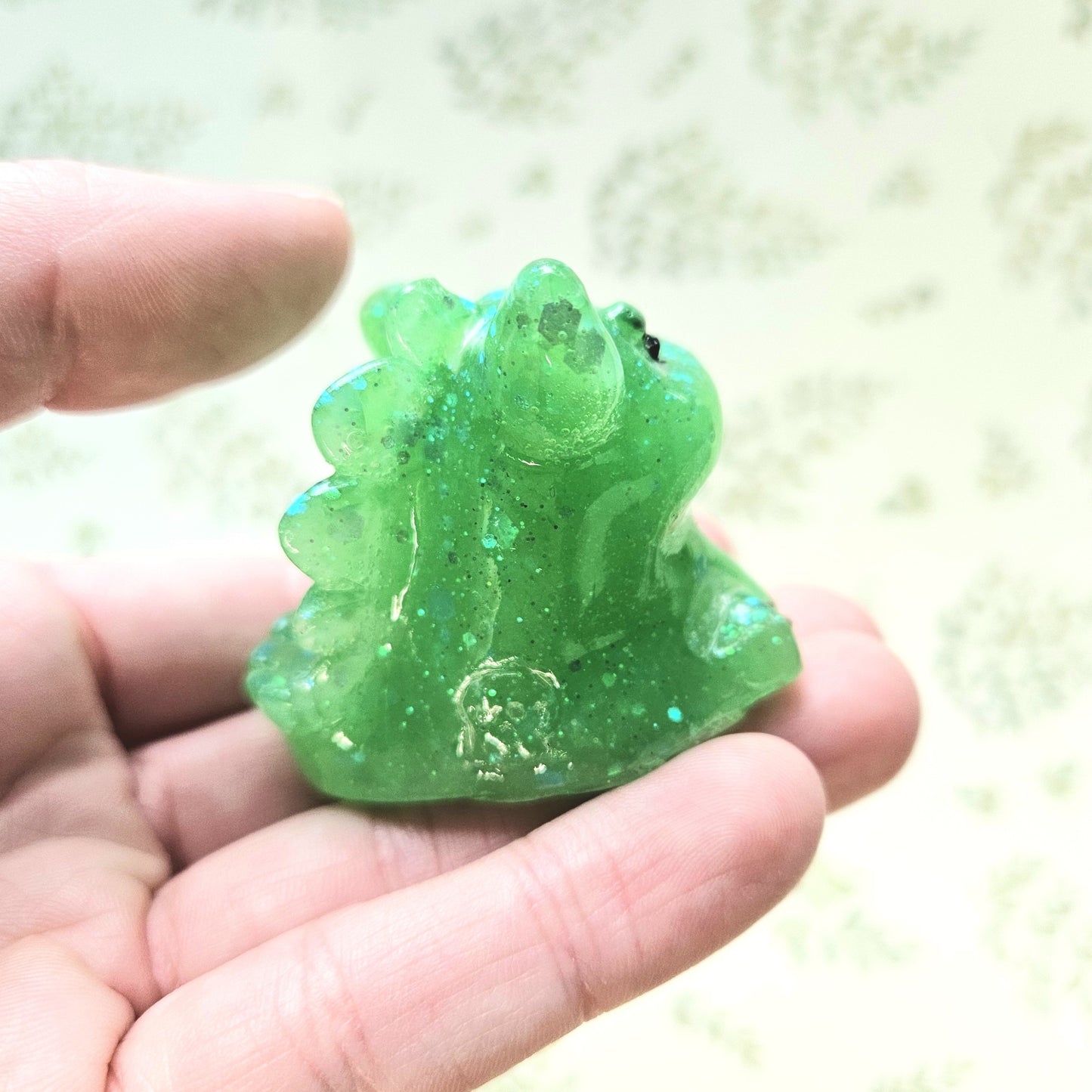 Glow Green Glitter Dinocat Mini Figure. Handmade. Glows in The Dark.