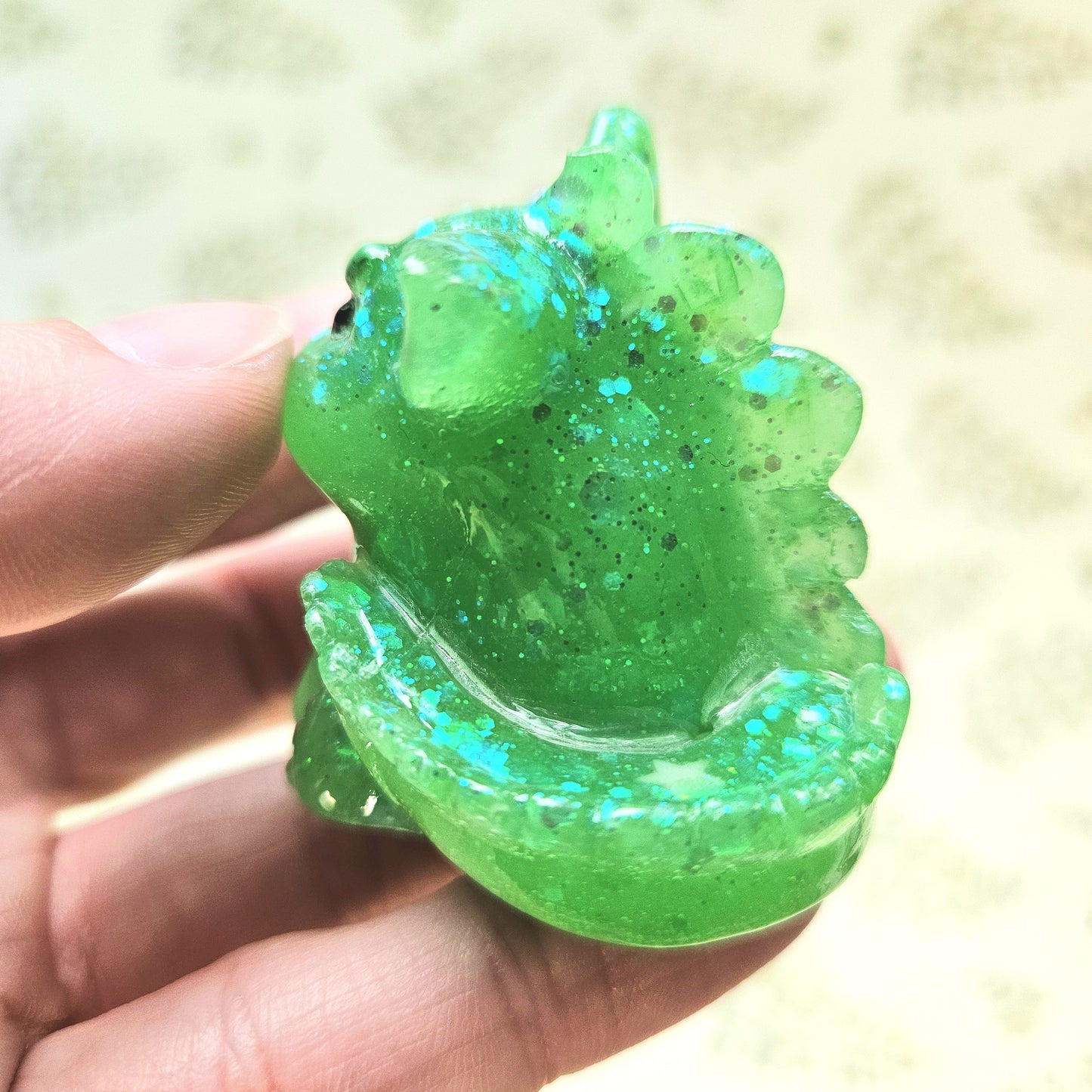 Glow Green Glitter Dinocat Mini Figure. Handmade. Glows in The Dark.