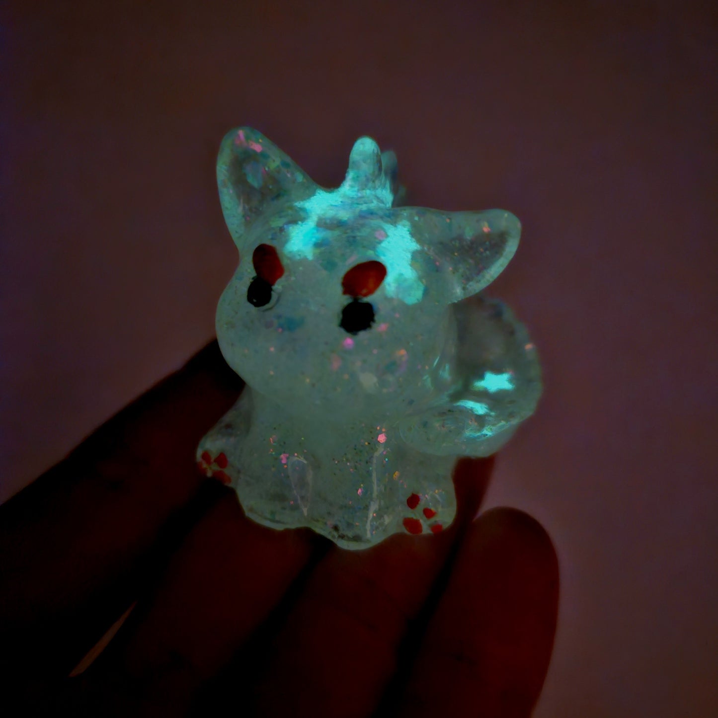 Peach Glitter Clear Dinocat Mini Figure. Handmade.