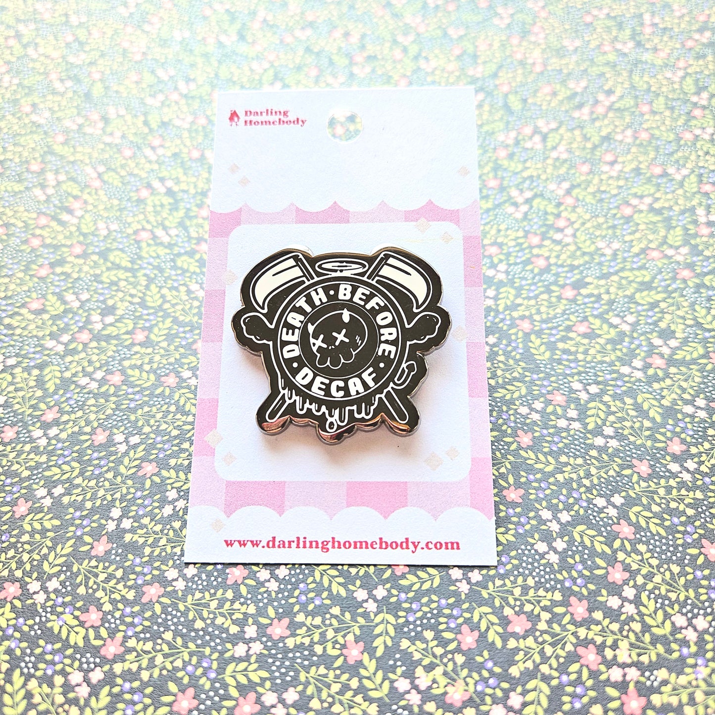 Death Before Decaf Enamel Pin. Coffee Lover Gift. Barista Life Lapel Pin. Skeleton Coffee Addict Hat Pin. Caffeine or Die Accessory.