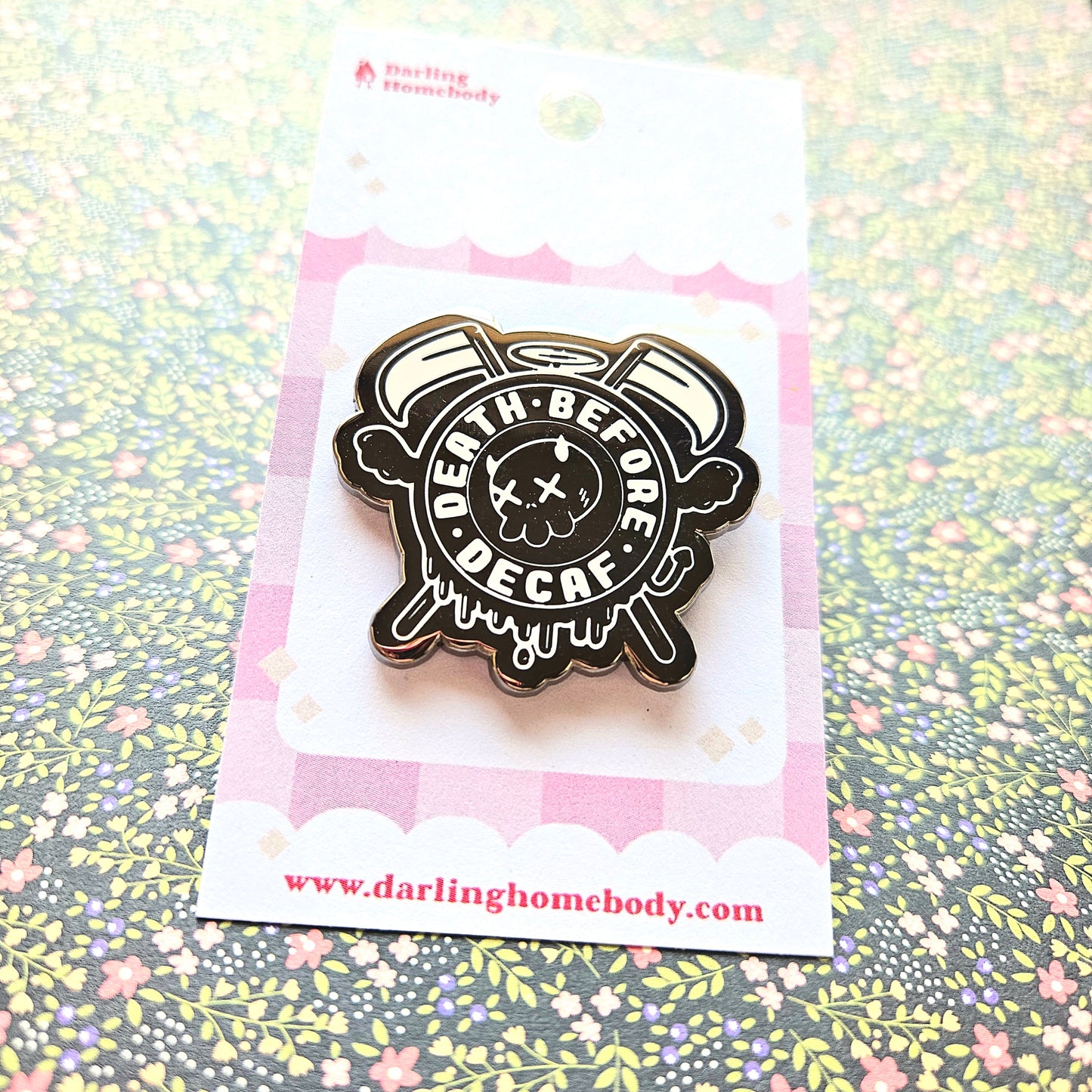 Death Before Decaf Enamel Pin. Coffee Lover Gift. Barista Life Lapel Pin. Skeleton Coffee Addict Hat Pin. Caffeine or Die Accessory.