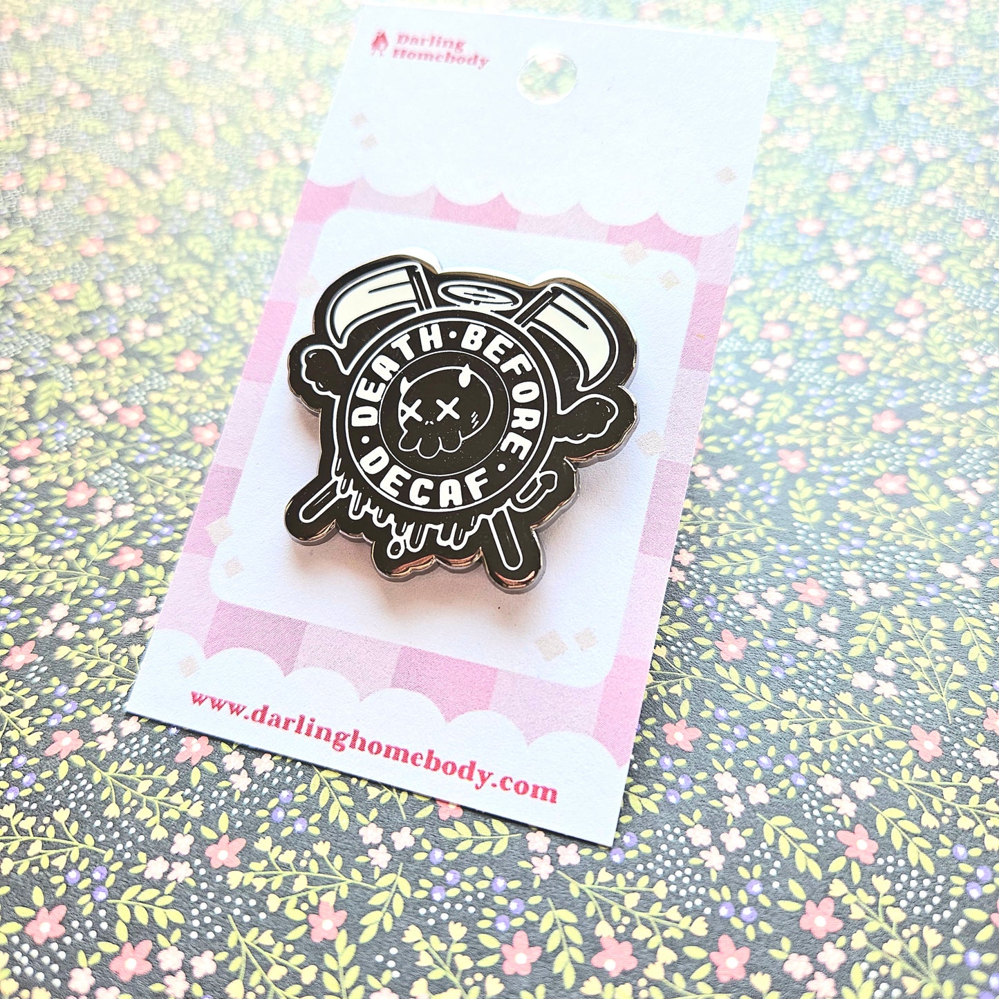 Death Before Decaf Enamel Pin. Coffee Lover Gift. Barista Life Lapel Pin. Skeleton Coffee Addict Hat Pin. Caffeine or Die Accessory.