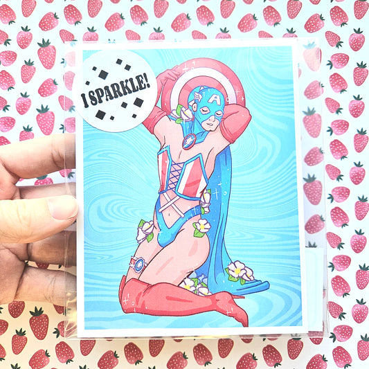 "Queen America" Postcard Print. It Sparkles! Super Swap Series Mini Print.