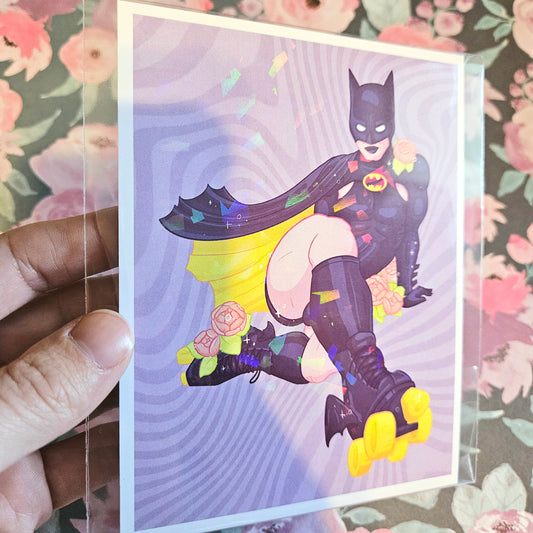 "Catman" Postcard Print. It Sparkles! Super Swap Series Mini Print.